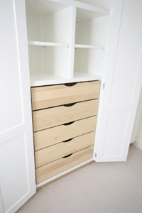 Dovetail Jointed internal Wardrobe Drawers on Soft-Close drawer runners, Click for Enlargements, 3 pictures (0.9 mb each).