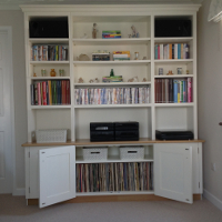 CD Shelves Cabinet in Bespoke Dresser style Bookshelves housing Stereo System with Cupboards for LP's room, Yeovil, Click for Enlargement 6