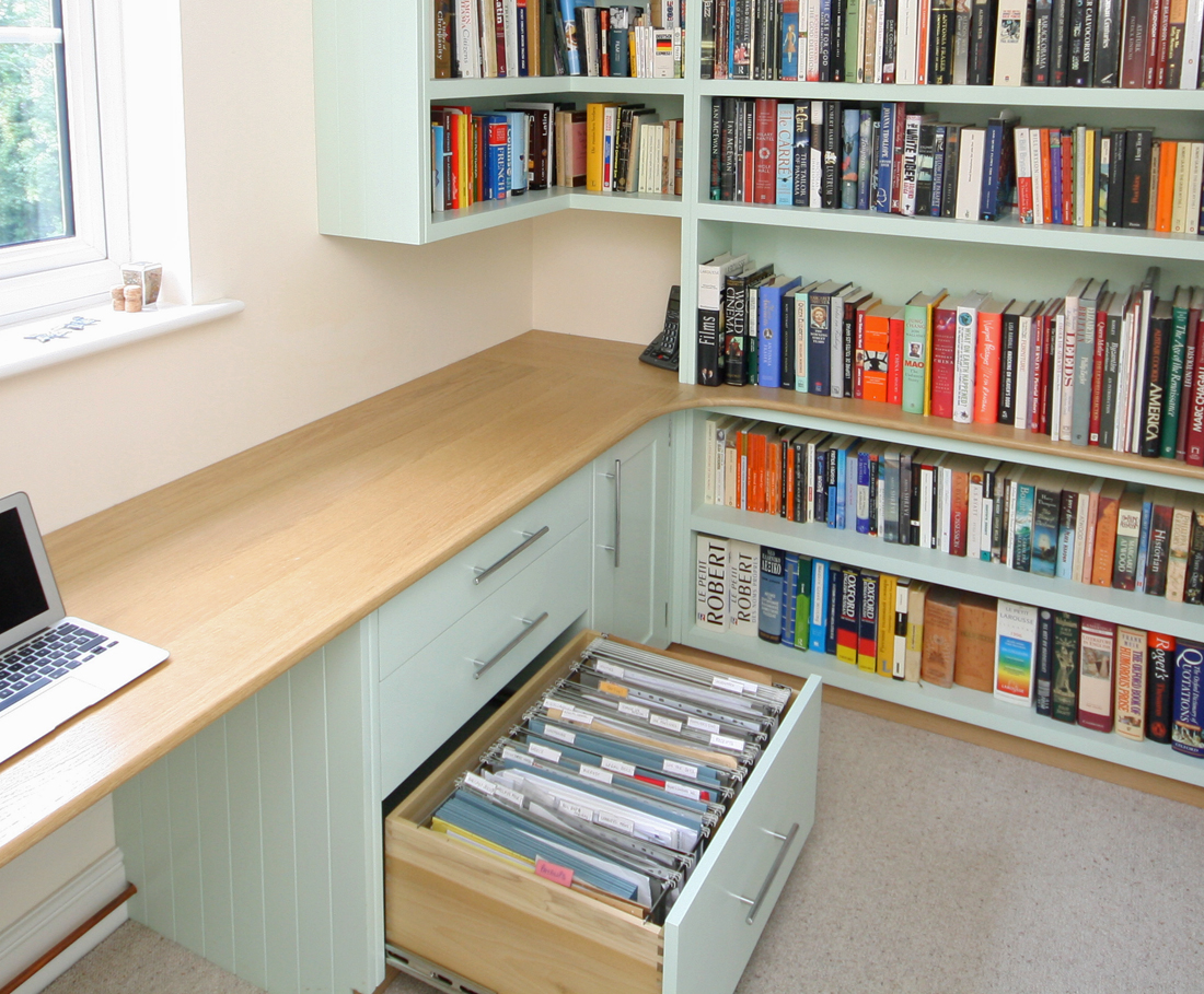 Back to Bespoke Hand Painted Home Office / Library with Oak Desk, Bookshelves, Cupboards and Filing Cabinet main page.