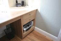 Printer Drawer in Bespoke Office in Oak with Surrounding Desk. Enlargements, 3 pictures (0.6 mb each).