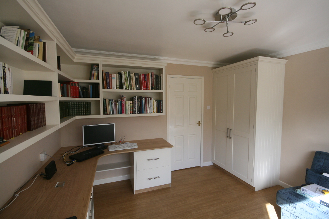 Back to Bespoke Hand Painted Home Office with Oak Desk, Bookshelves, Cupboards, Filing Cabinets and Wardrobe main page.