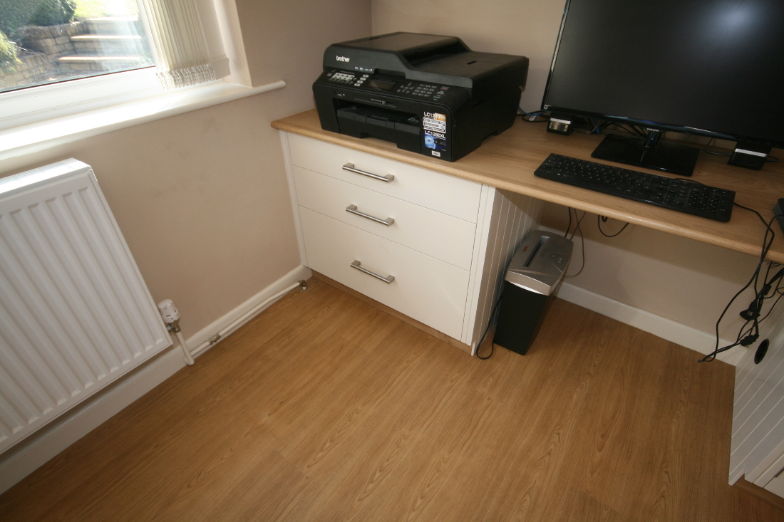 Detail showing extra wide Filing Cabinet drawers, Bespoke Home Office, Westbury, Enlargement 7. Click on image to see drawer open.